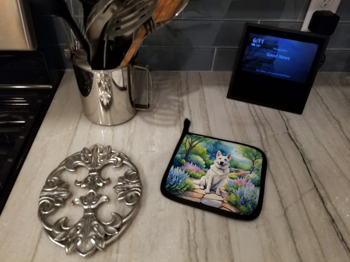 German Shepherd Spring Path Pair of Pot Holders