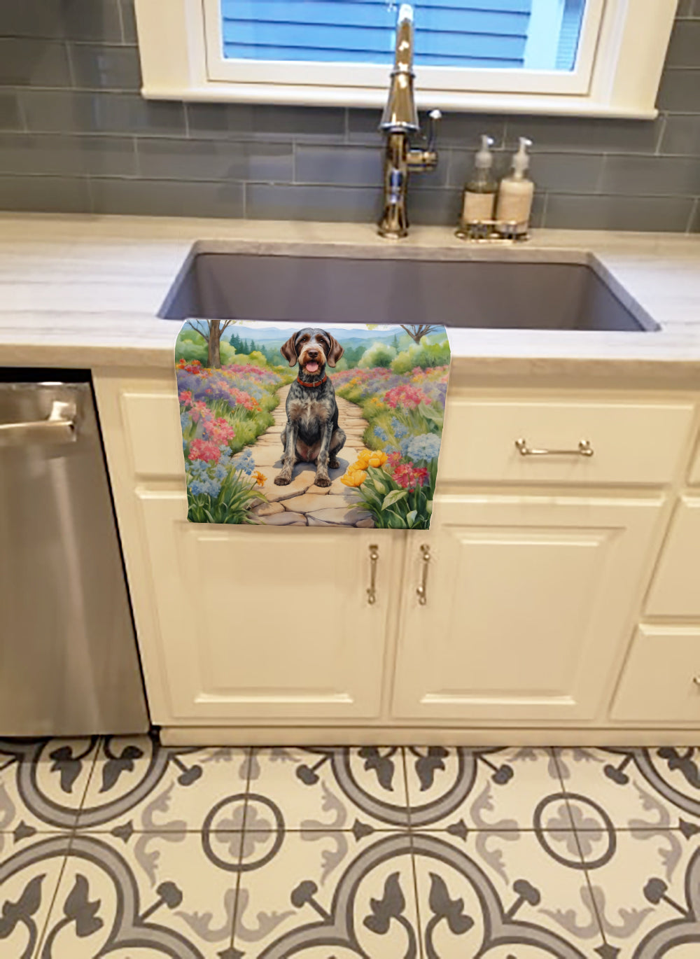 German Wirehaired Pointer Spring Path Kitchen Towel