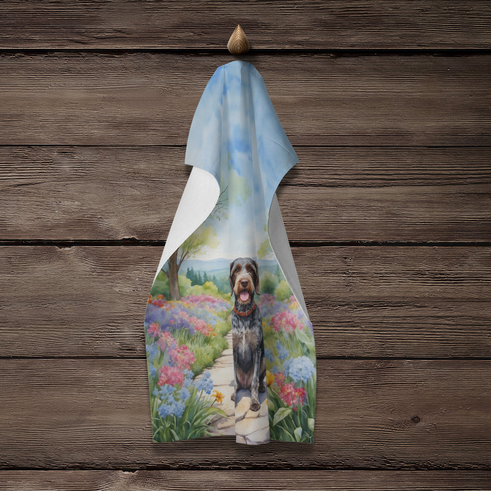 German Wirehaired Pointer Spring Path Kitchen Towel