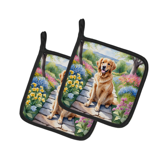 Buy this Golden Retriever Spring Path Pair of Pot Holders