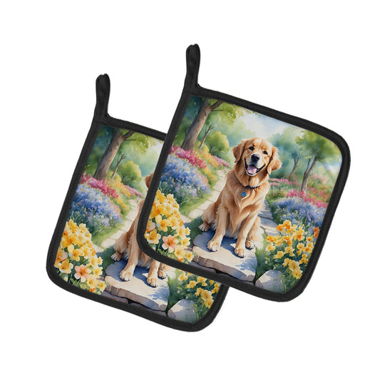 Buy this Golden Retriever Spring Path Pair of Pot Holders