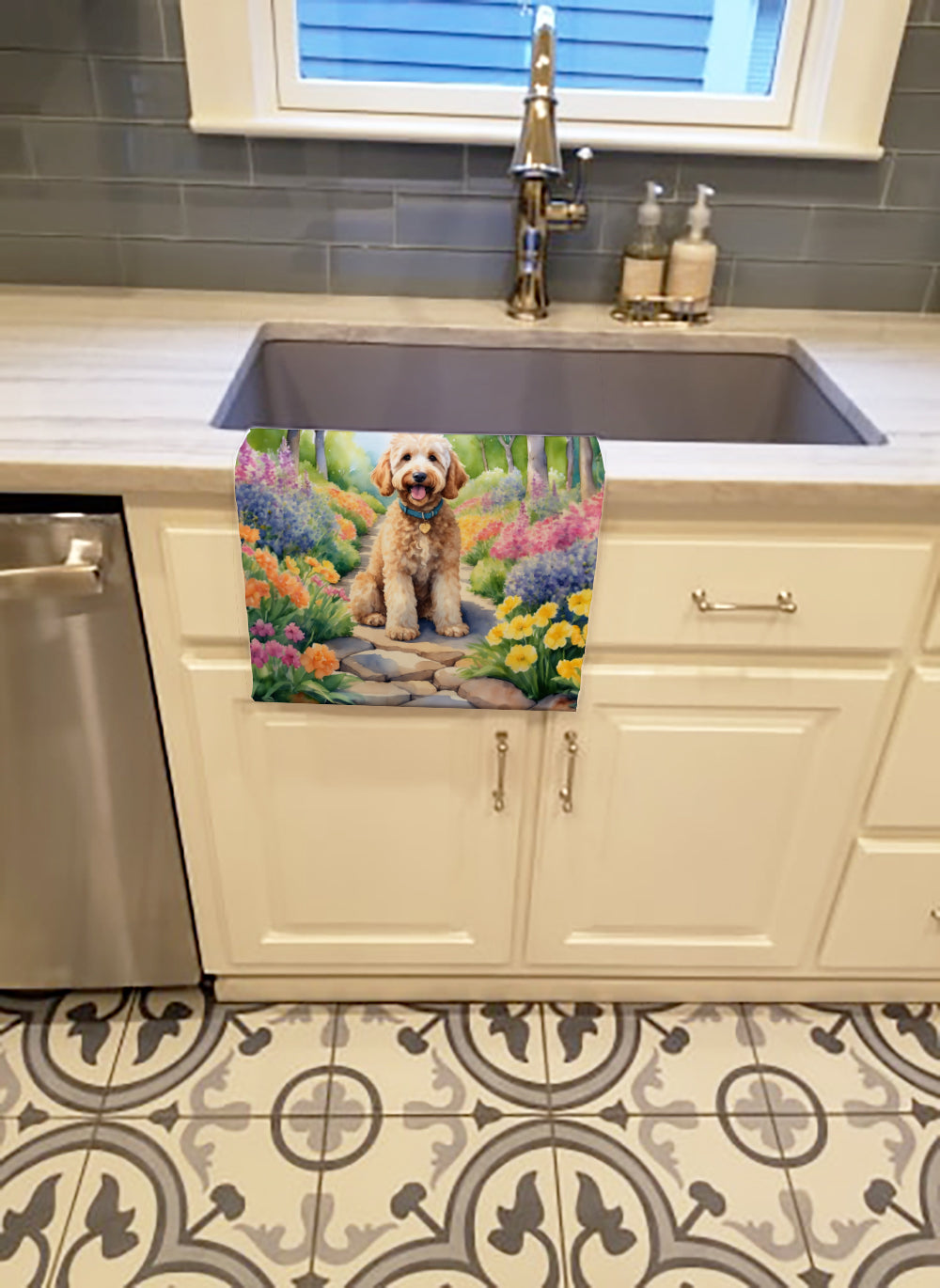 Goldendoodle Spring Path Kitchen Towel