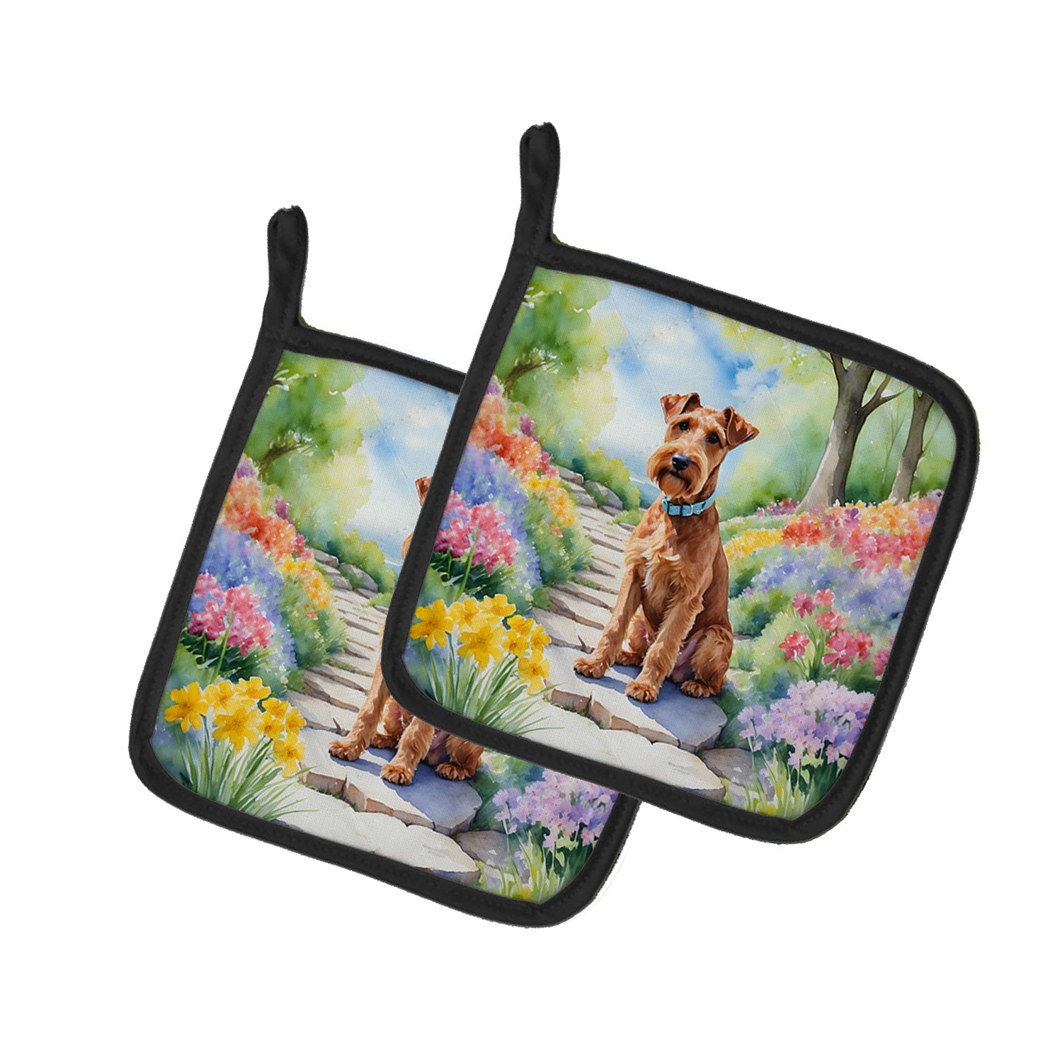 Buy this Irish Terrier Spring Path Pair of Pot Holders