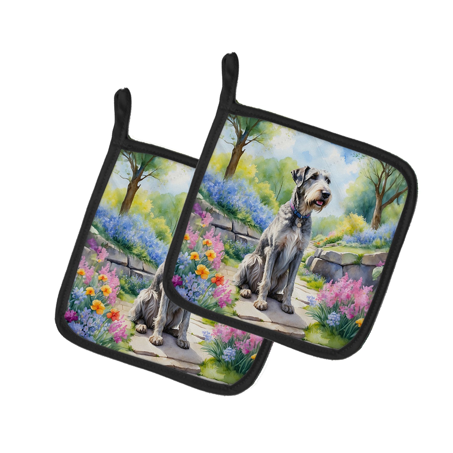 Buy this Irish Wolfhound Spring Path Pair of Pot Holders