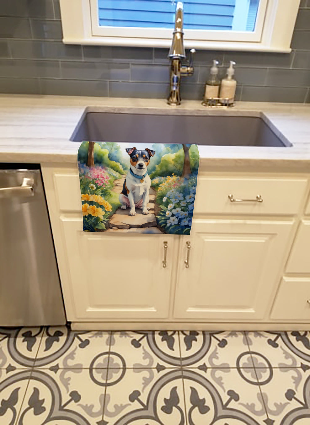 Jack Russell Terrier Spring Path Kitchen Towel