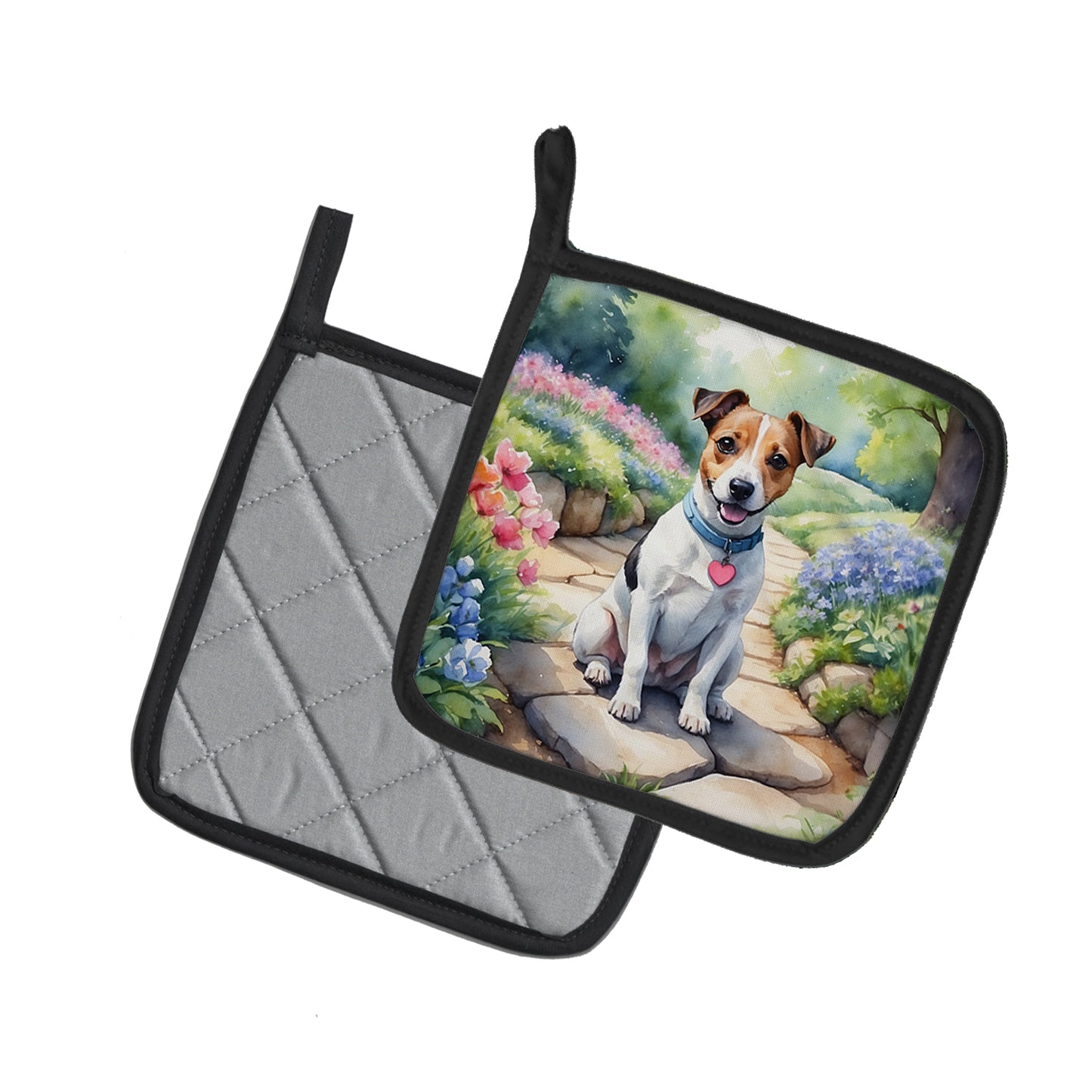 Jack Russell Terrier Spring Path Pair of Pot Holders