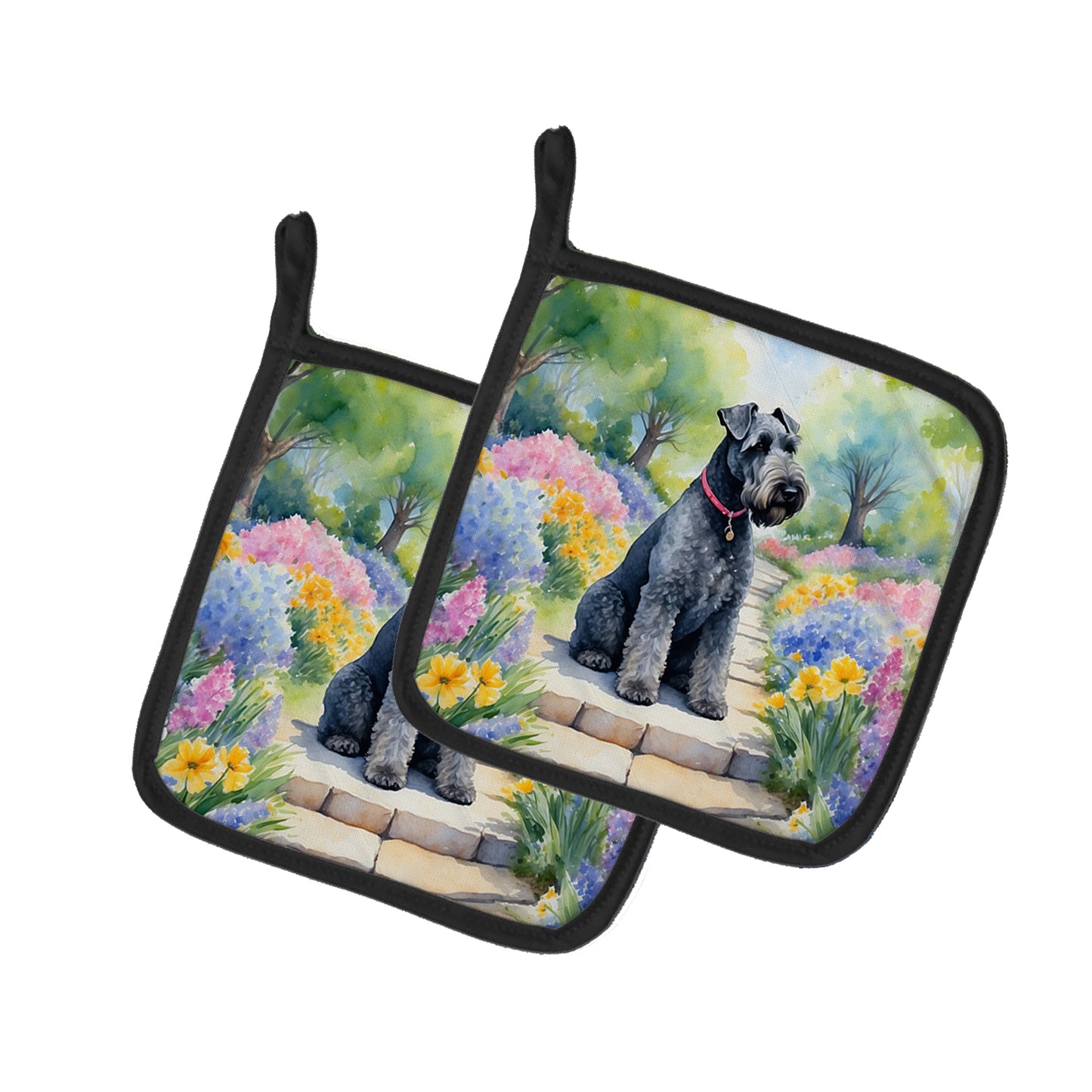 Buy this Kerry Blue Terrier Spring Path Pair of Pot Holders