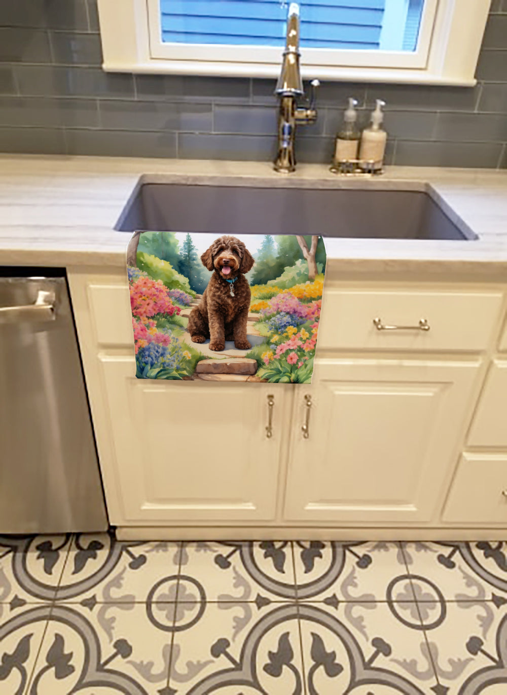 Labradoodle Spring Path Kitchen Towel