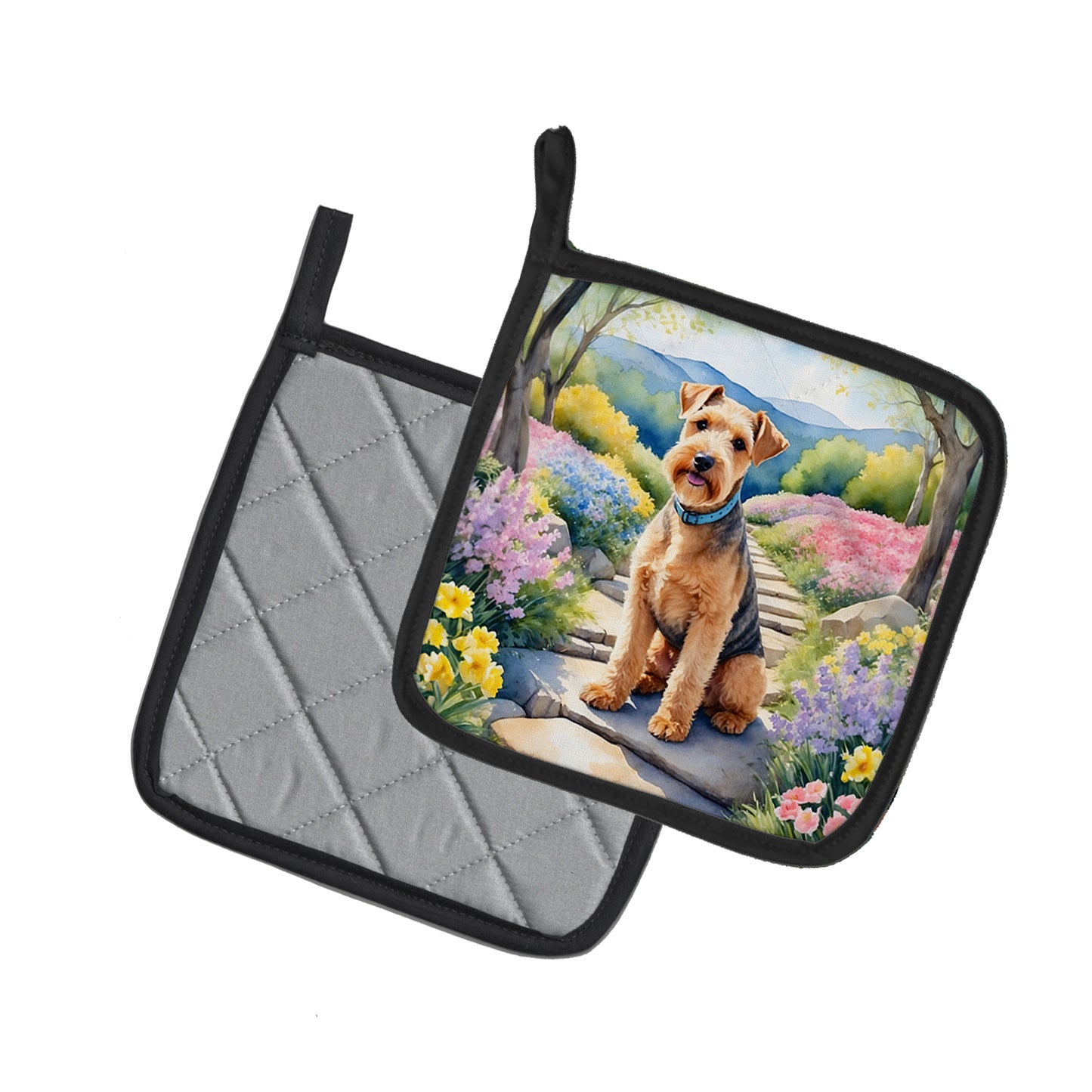 Lakeland Terrier Spring Path Pair of Pot Holders