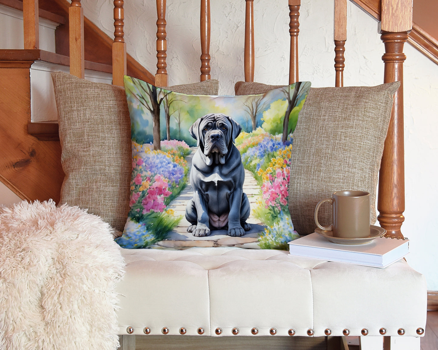 Neapolitan Mastiff Spring Path Throw Pillow