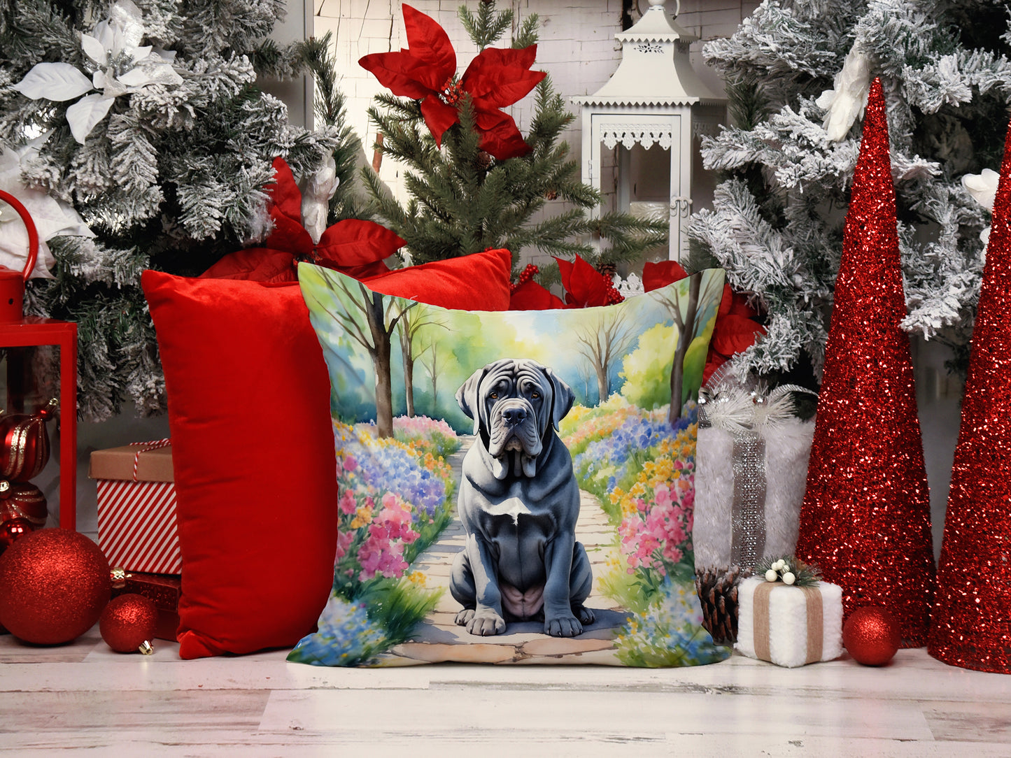 Neapolitan Mastiff Spring Path Throw Pillow