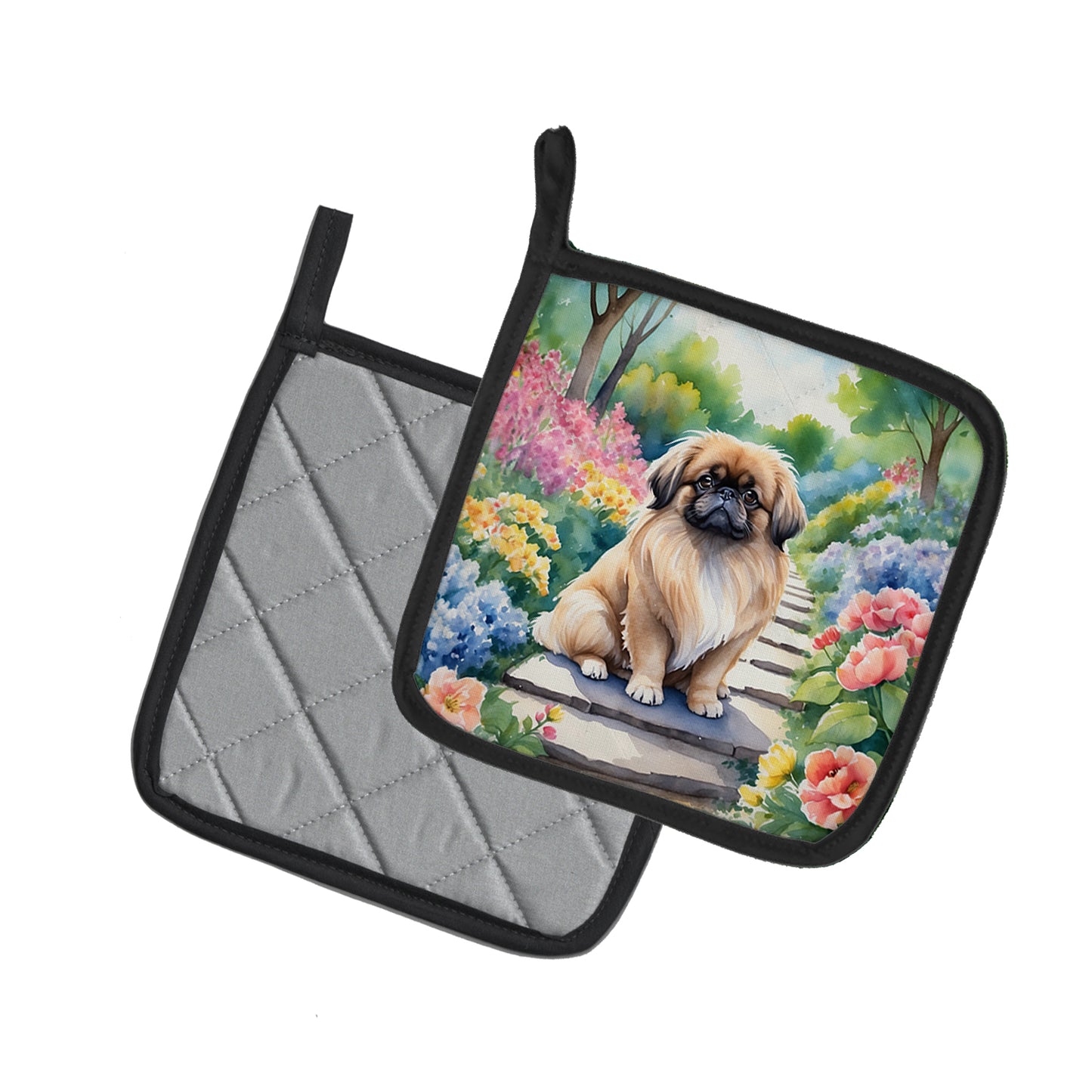 Pekingese Spring Path Pair of Pot Holders