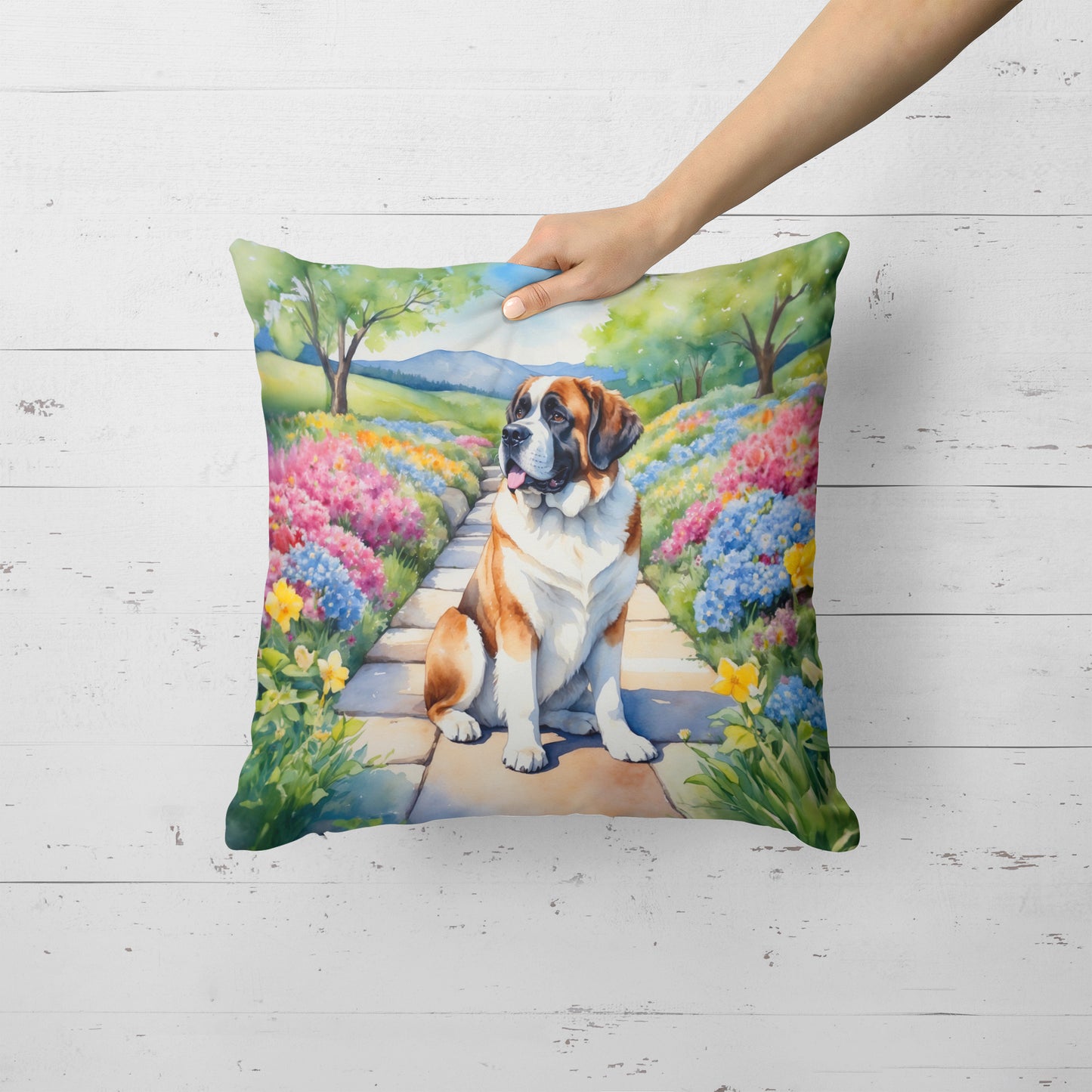 Saint Bernard Spring Path Throw Pillow