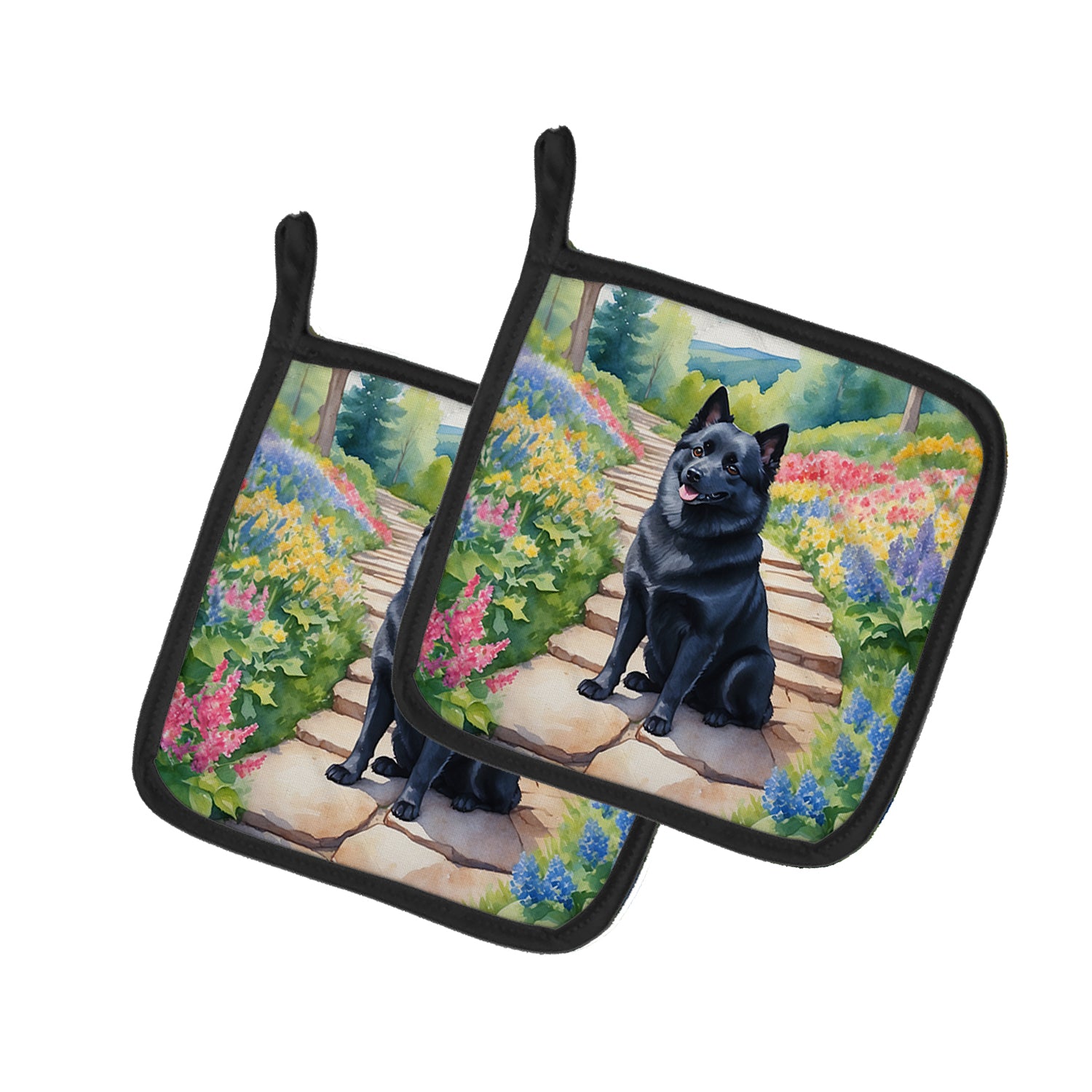 Buy this Schipperke Spring Path Pair of Pot Holders