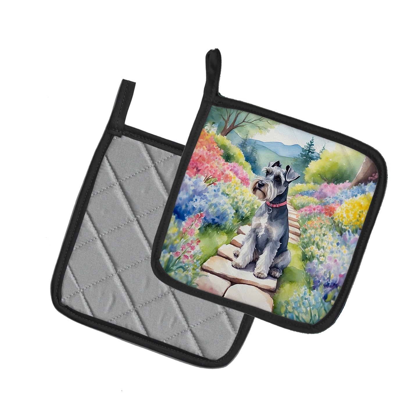 Schnauzer Spring Path Pair of Pot Holders