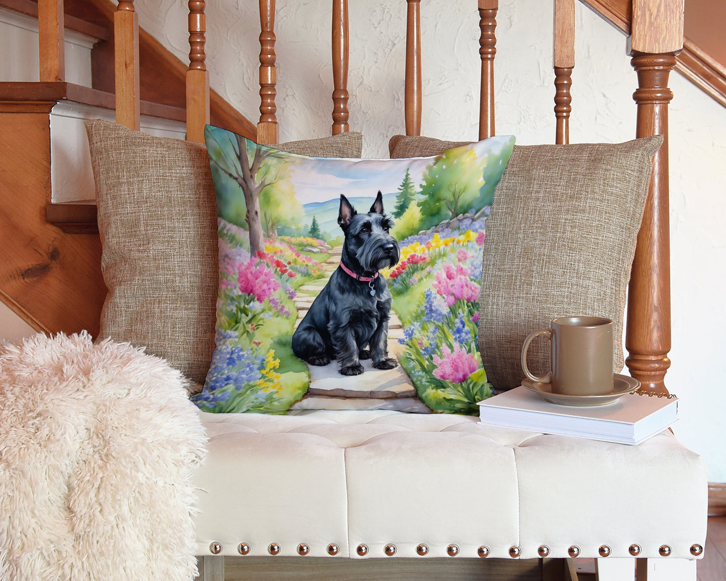 Scottish Terrier Spring Path Throw Pillow