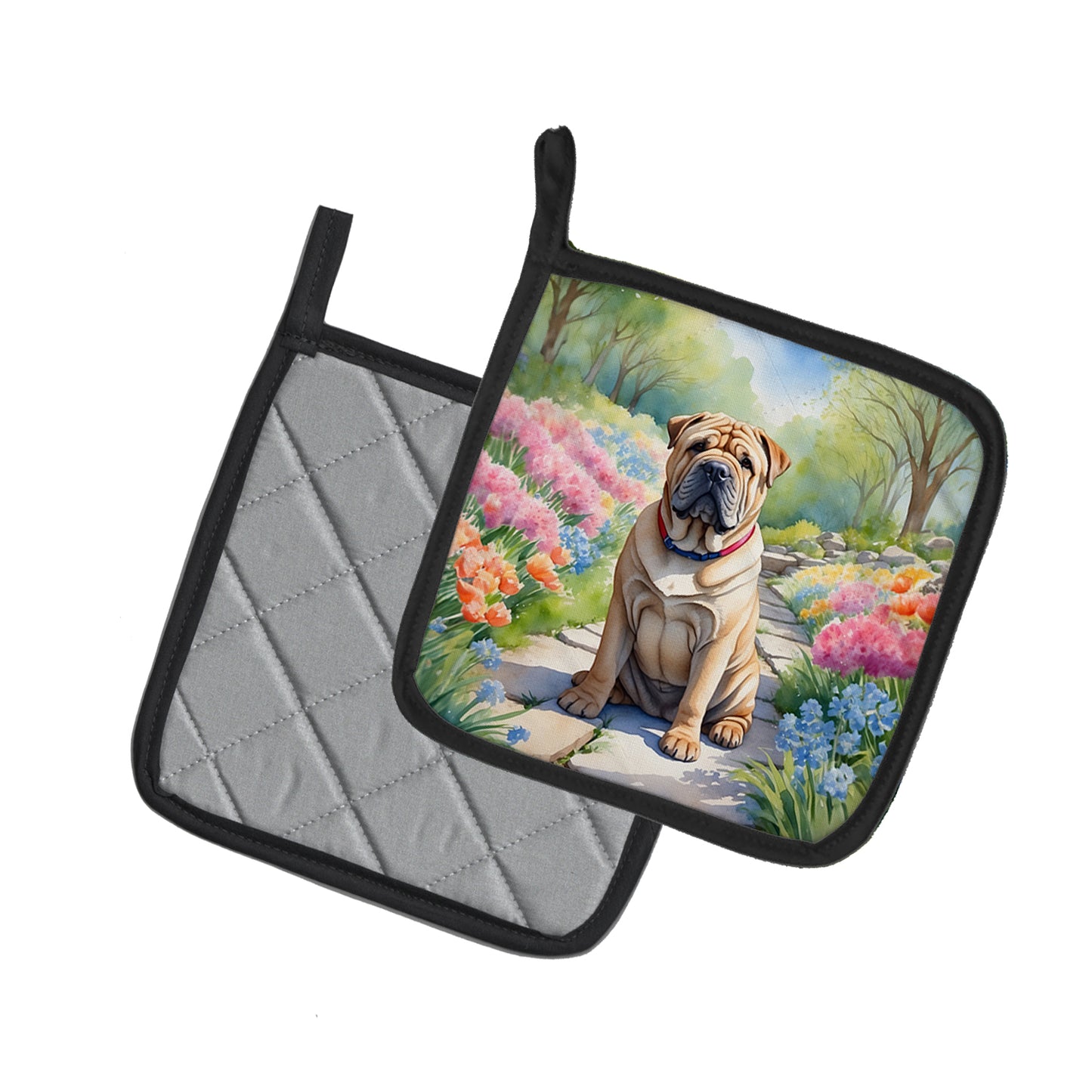 Shar Pei Spring Path Pair of Pot Holders