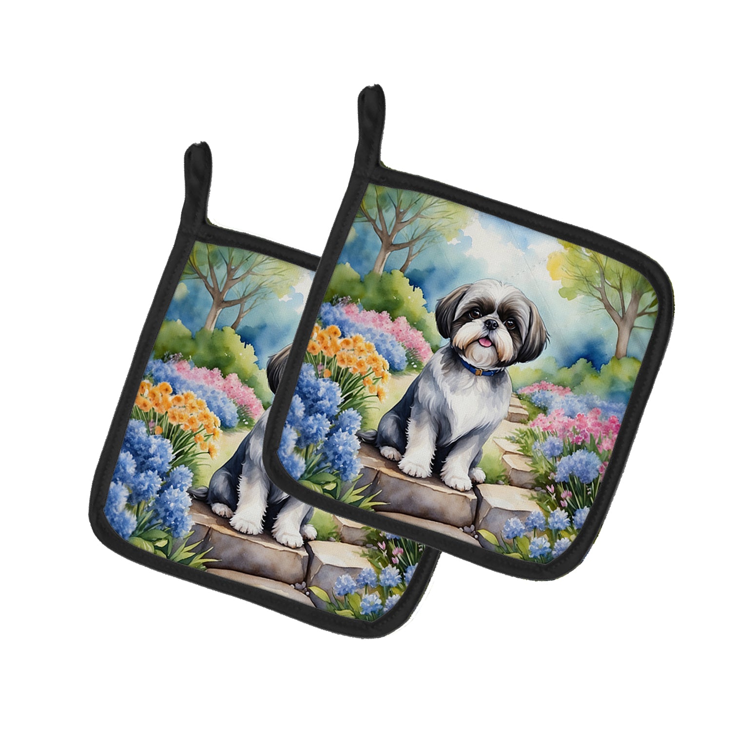 Buy this Shih Tzu Spring Path Pair of Pot Holders