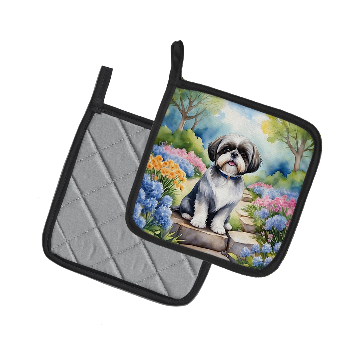 Shih Tzu Spring Path Pair of Pot Holders