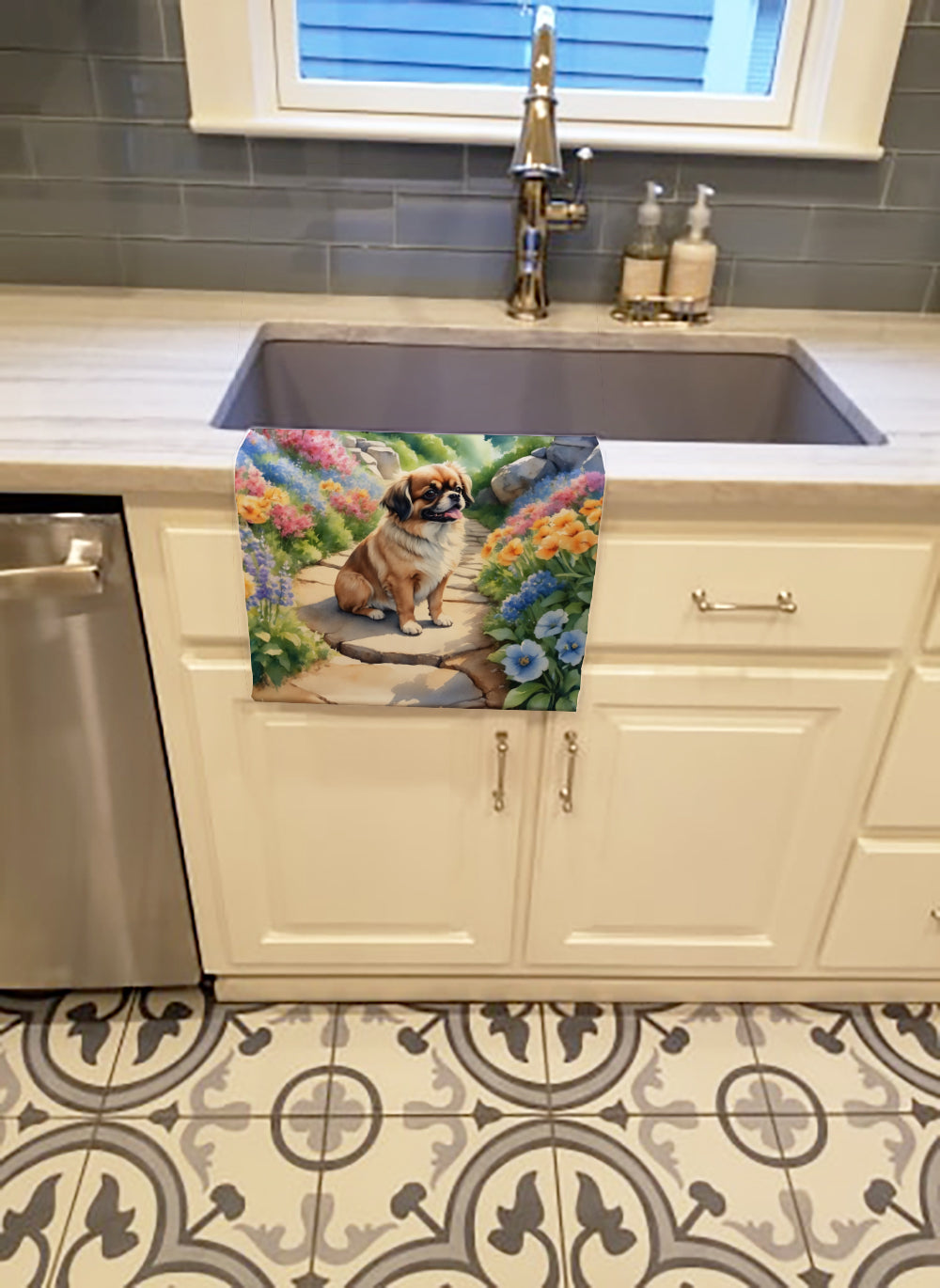 Tibetan Spaniel Spring Path Kitchen Towel