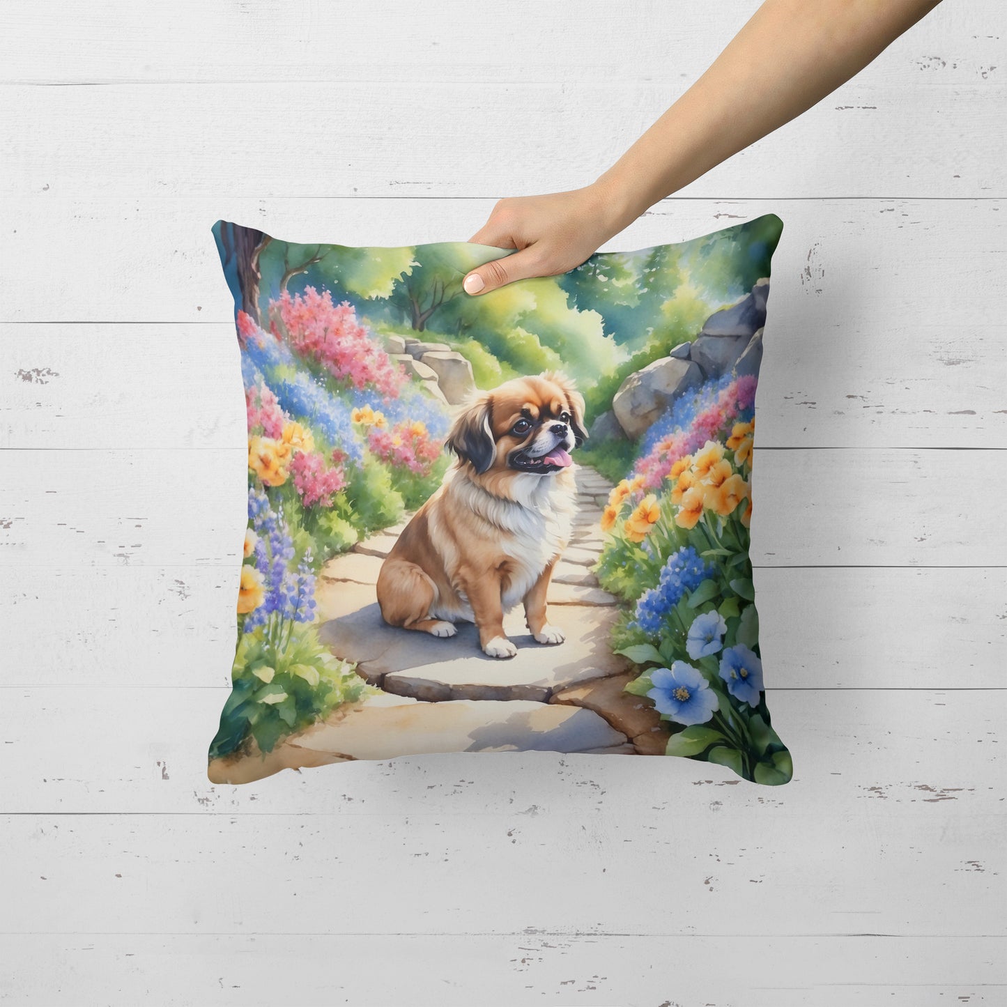 Tibetan Spaniel Spring Path Throw Pillow