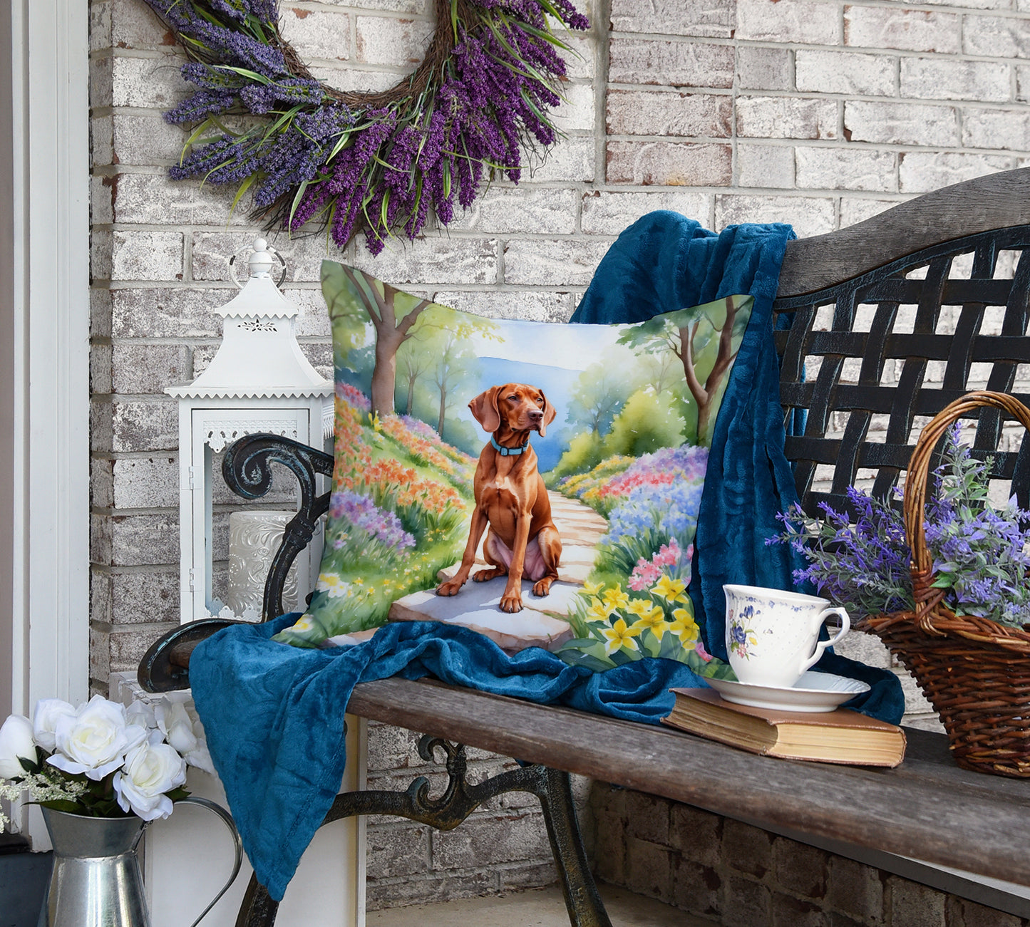 Vizsla Spring Path Throw Pillow