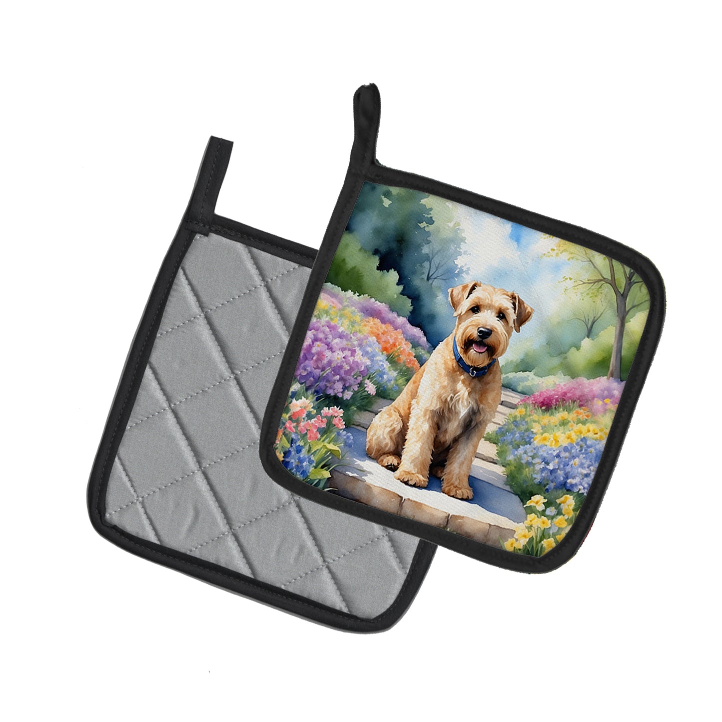 Wheaten Terrier Spring Path Pair of Pot Holders