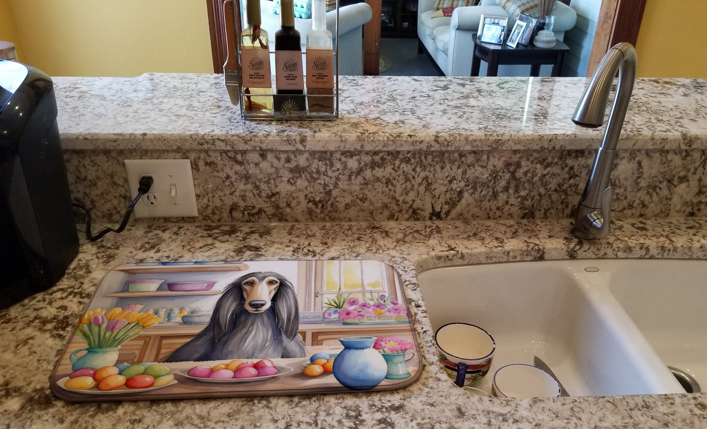 Decorating Easter Afghan Hound Dish Drying Mat