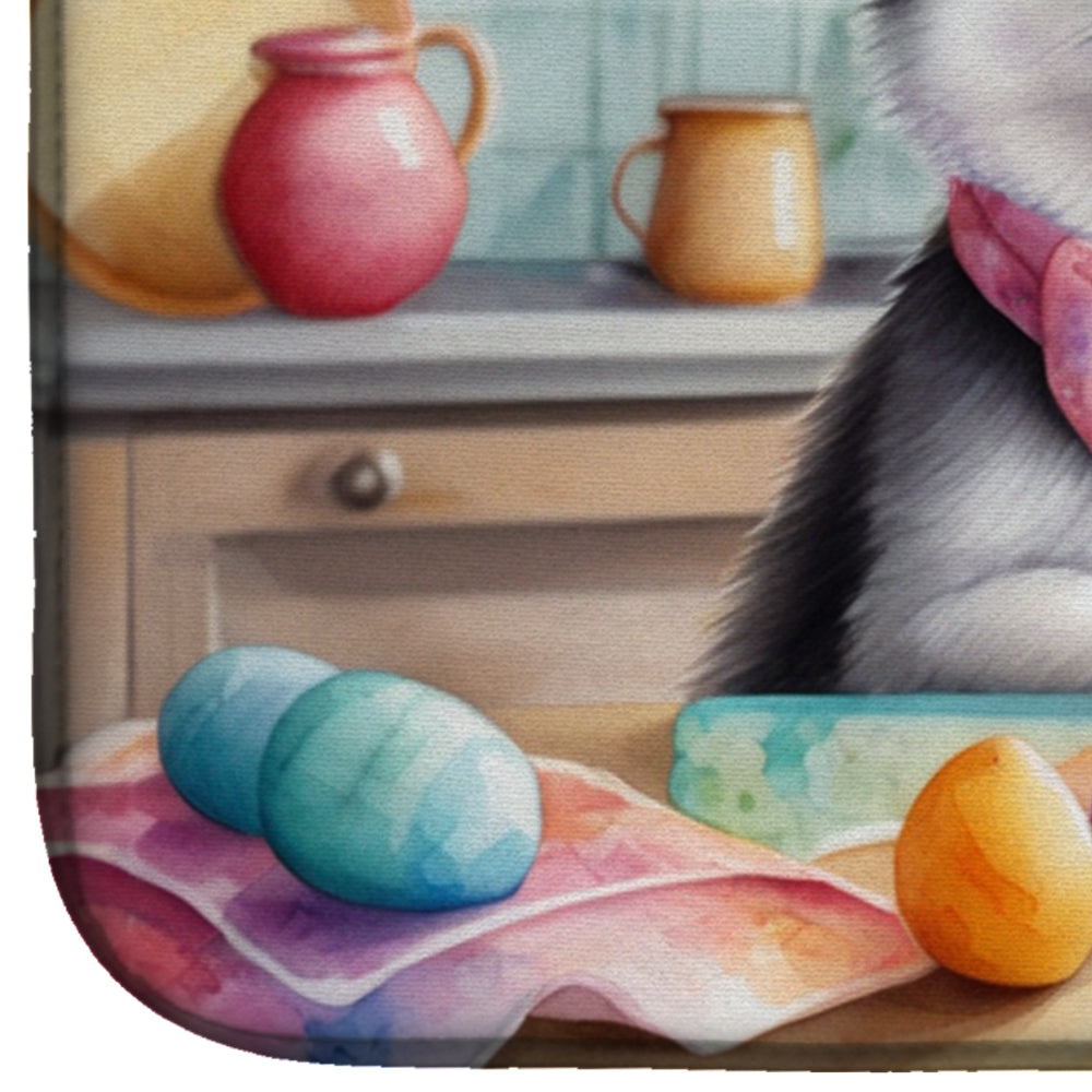 Decorating Easter Alaskan Klee Kai Dish Drying Mat