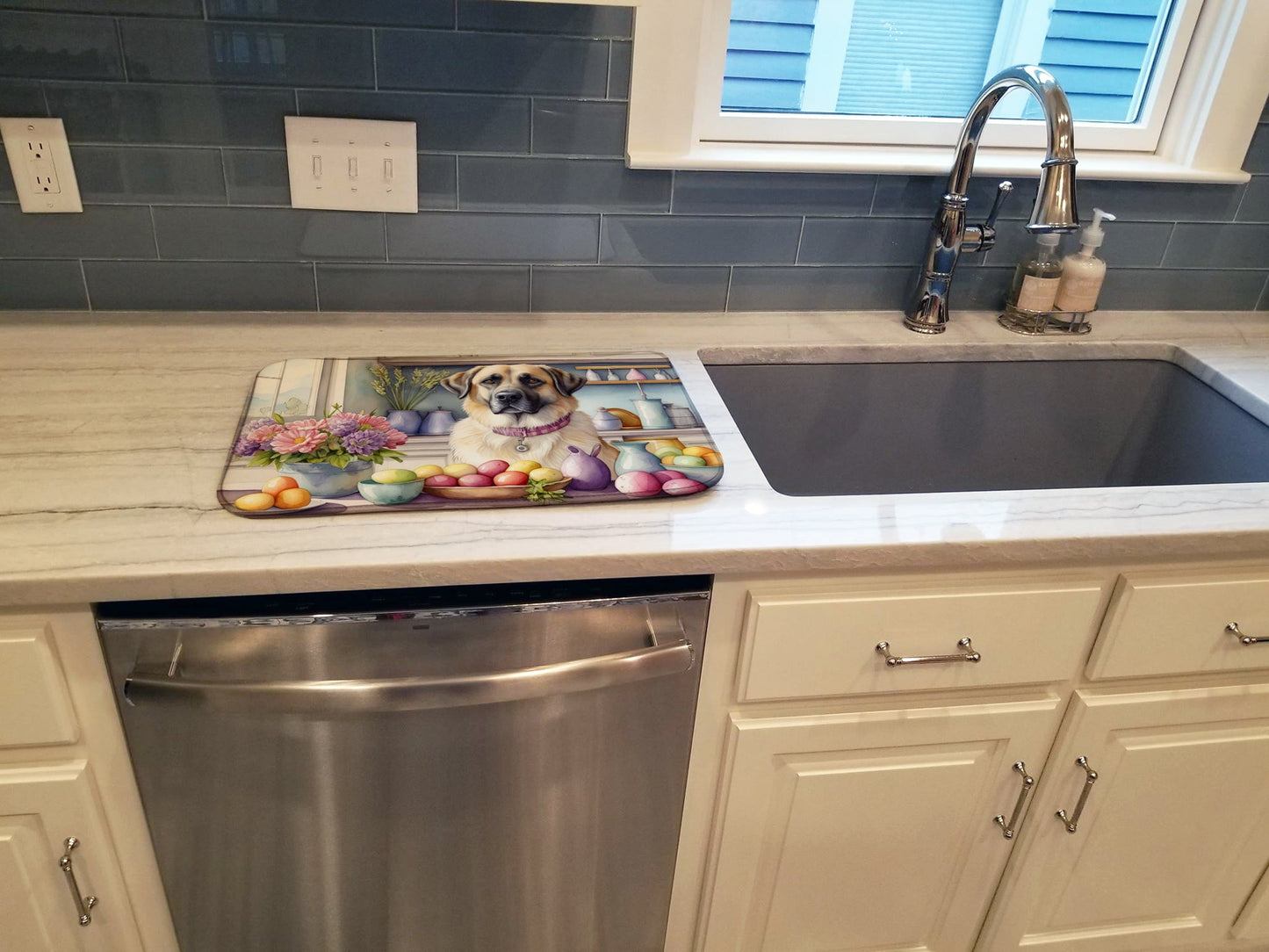 Decorating Easter Anatolian Shepherd Dog Dish Drying Mat