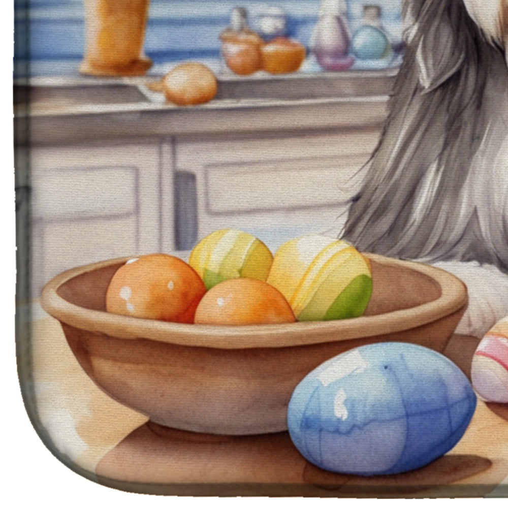 Decorating Easter Bearded Collie Dish Drying Mat