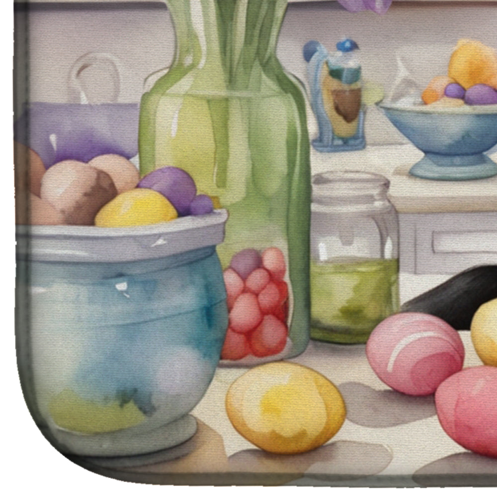 Decorating Easter Belgian Sheepdog Dish Drying Mat