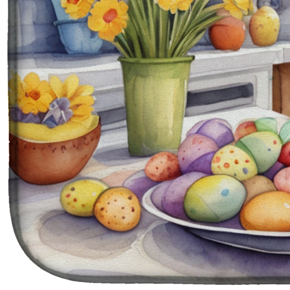 Decorating Easter Black and Tan Coonhound Dish Drying Mat