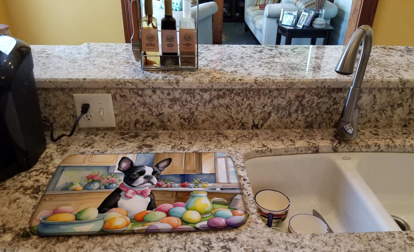 Decorating Easter Boston Terrier Dish Drying Mat