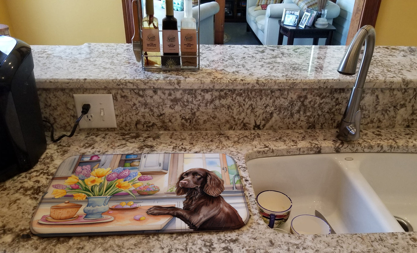 Decorating Easter Boykin Spaniel Dish Drying Mat