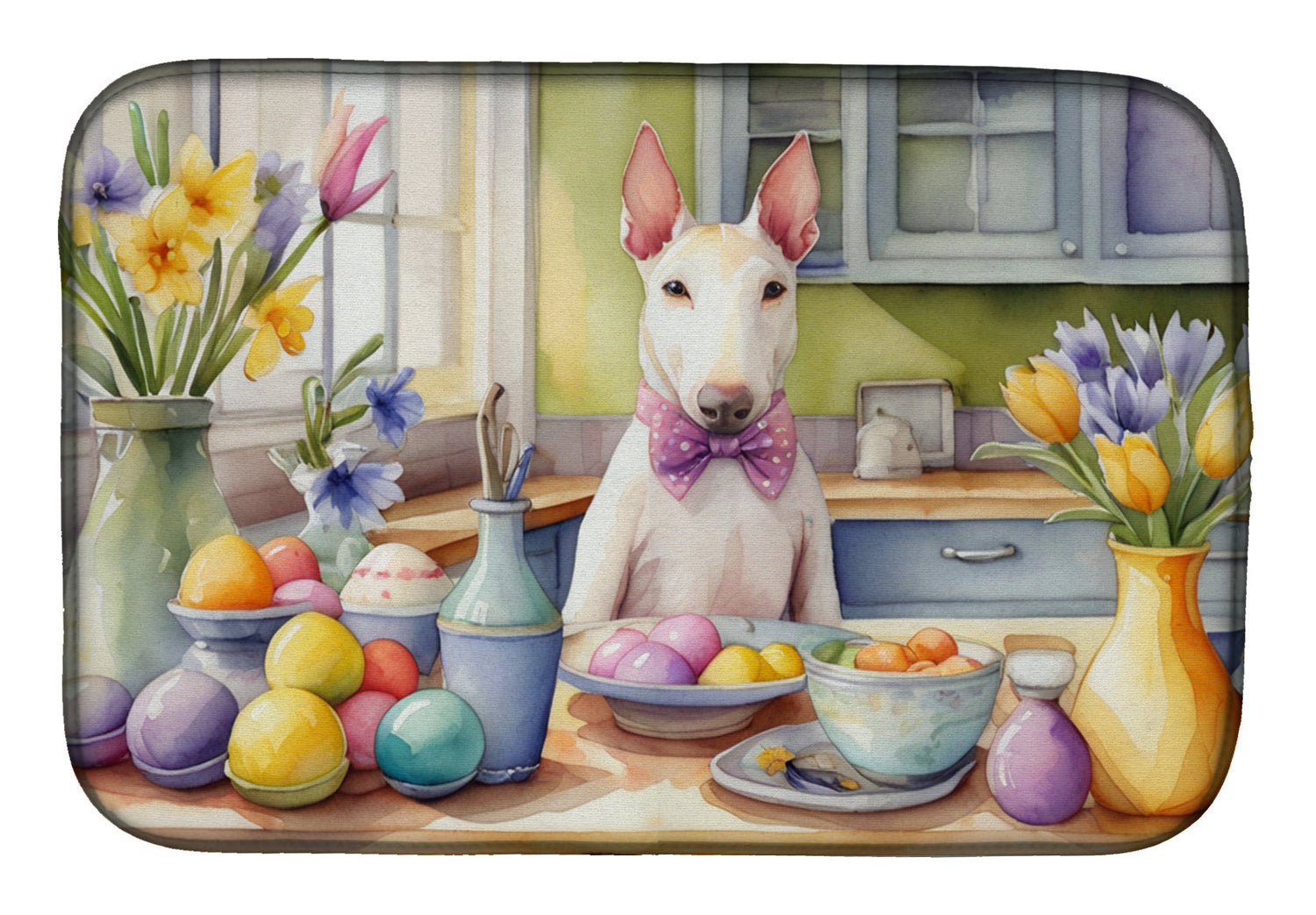 Buy this Decorating Easter Bull Terrier Dish Drying Mat