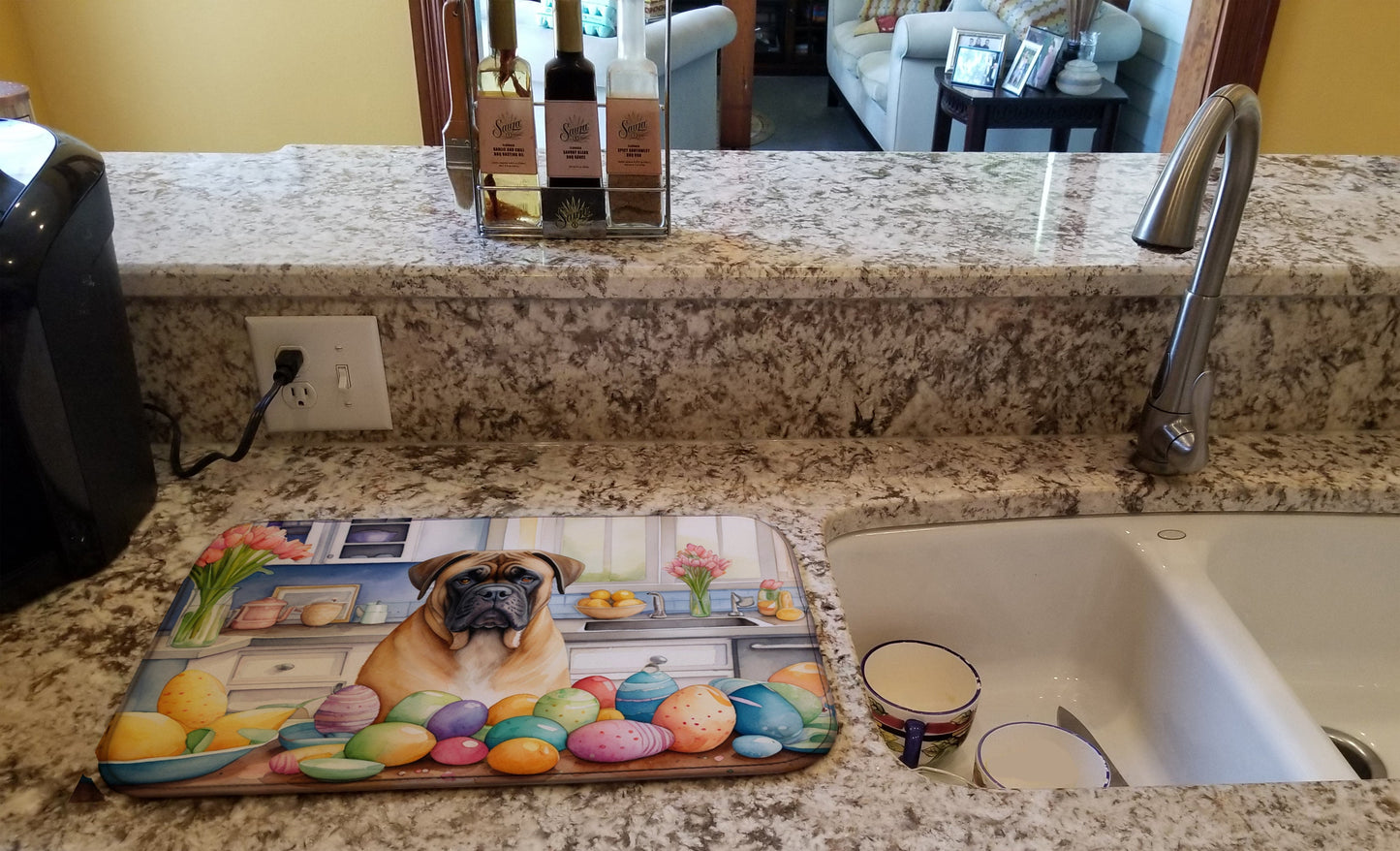 Decorating Easter Bullmastiff Dish Drying Mat