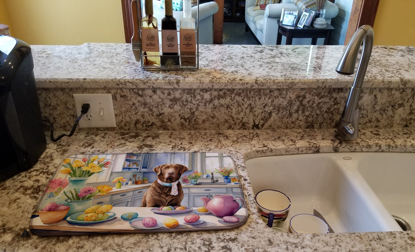 Decorating Easter Chesapeake Bay Retriever Dish Drying Mat