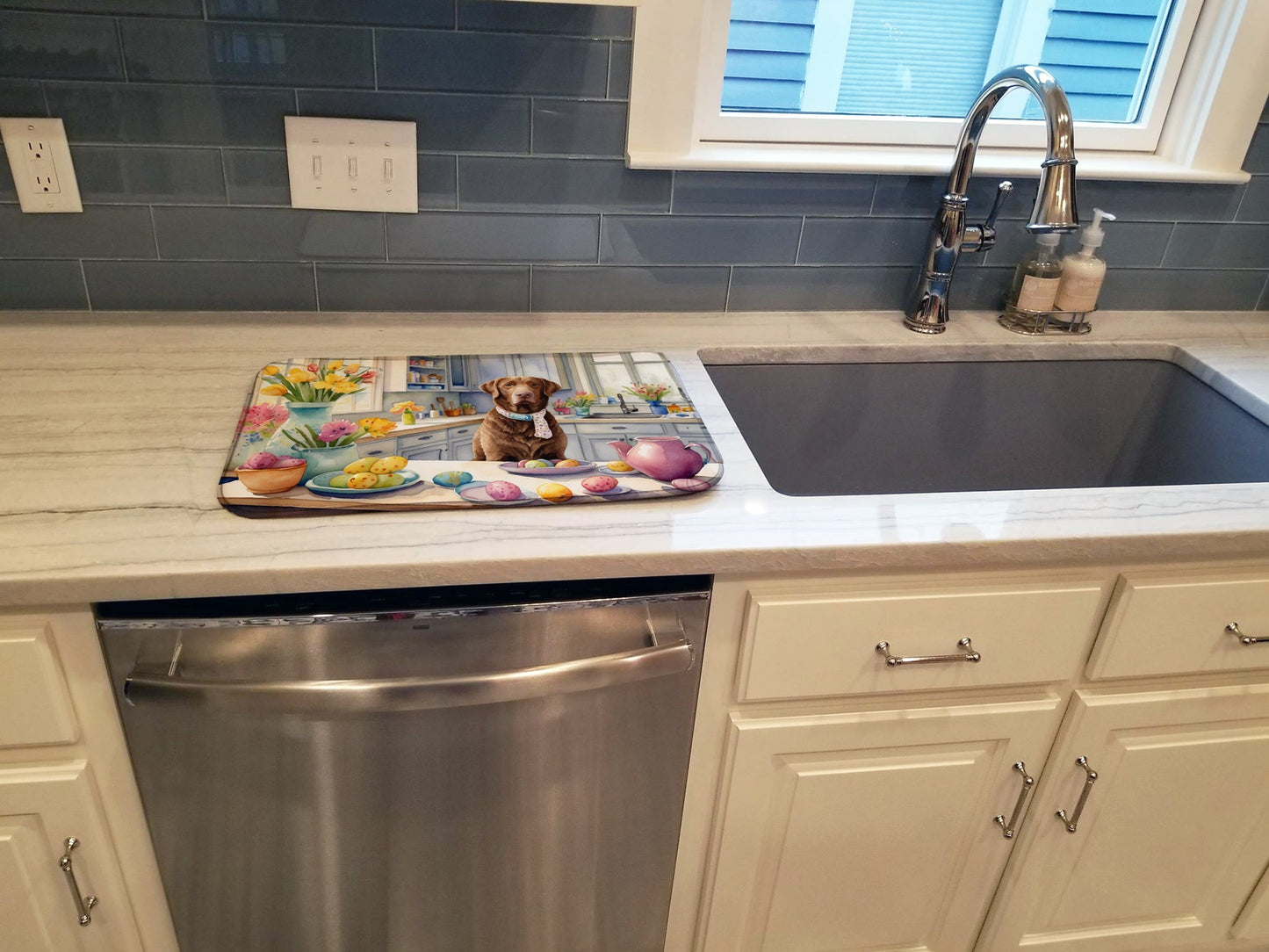 Decorating Easter Chesapeake Bay Retriever Dish Drying Mat