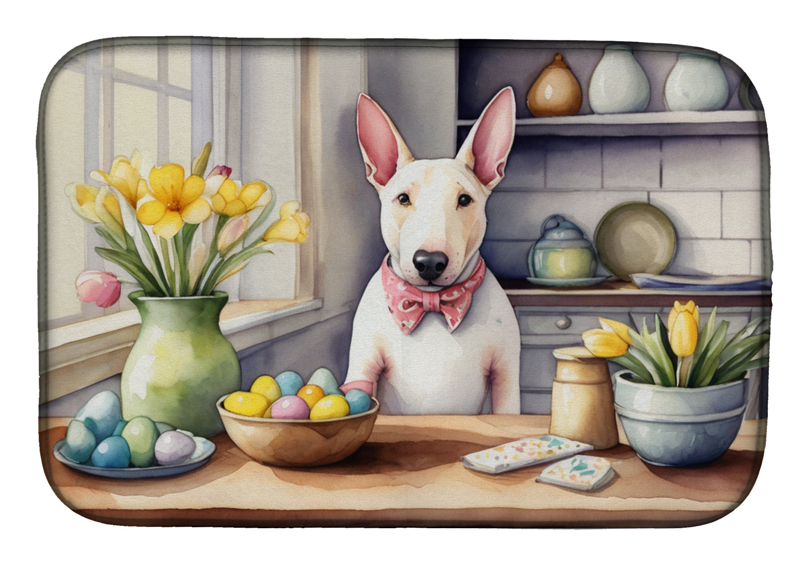 Buy this Decorating Easter English Bull Terrier Dish Drying Mat