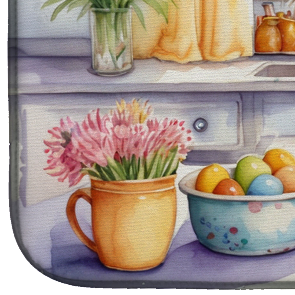 Decorating Easter English Setter Dish Drying Mat