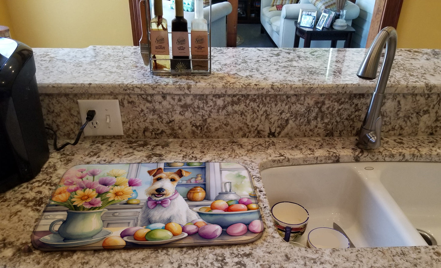 Decorating Easter Fox Terrier Dish Drying Mat