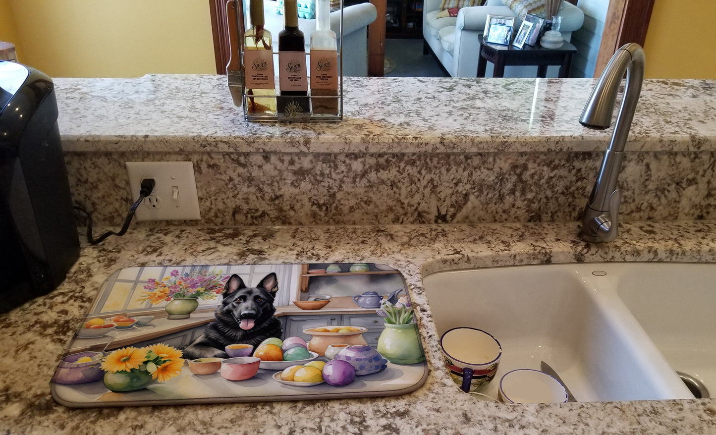 Decorating Easter German Shepherd Dish Drying Mat