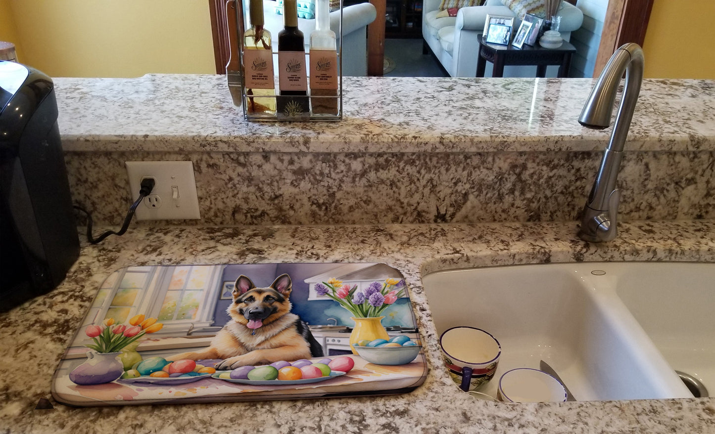 Decorating Easter German Shepherd Dish Drying Mat