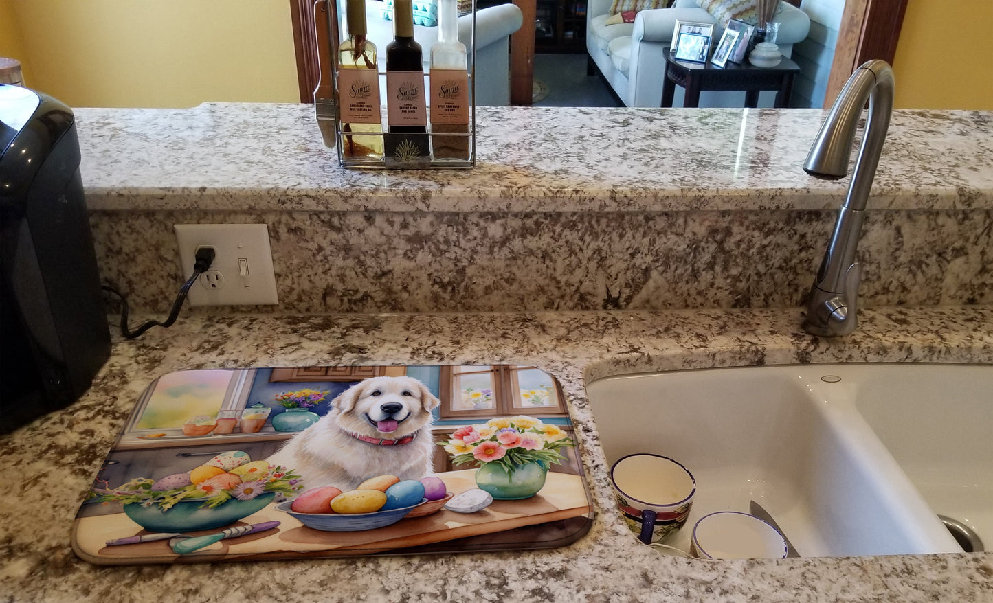 Decorating Easter Great Pyrenees Dish Drying Mat