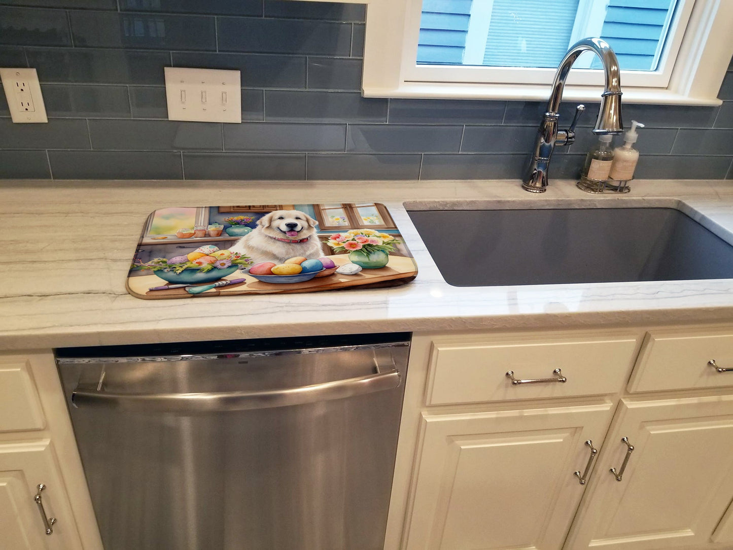 Decorating Easter Great Pyrenees Dish Drying Mat