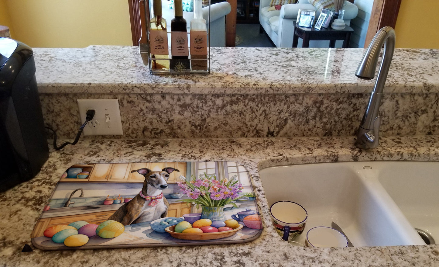Decorating Easter Greyhound Dish Drying Mat
