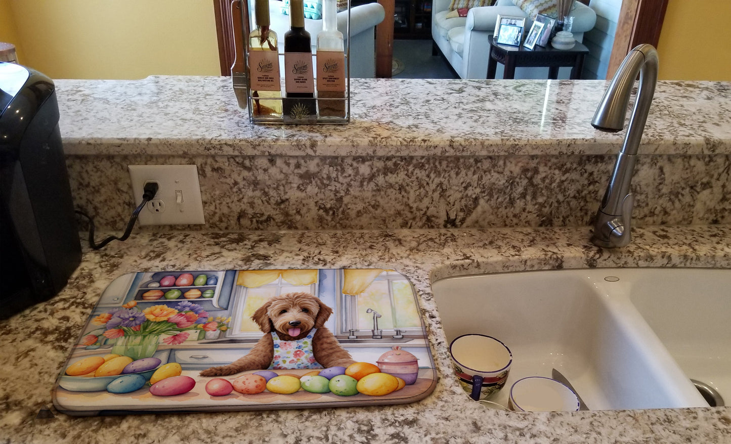 Decorating Easter Labradoodle Dish Drying Mat