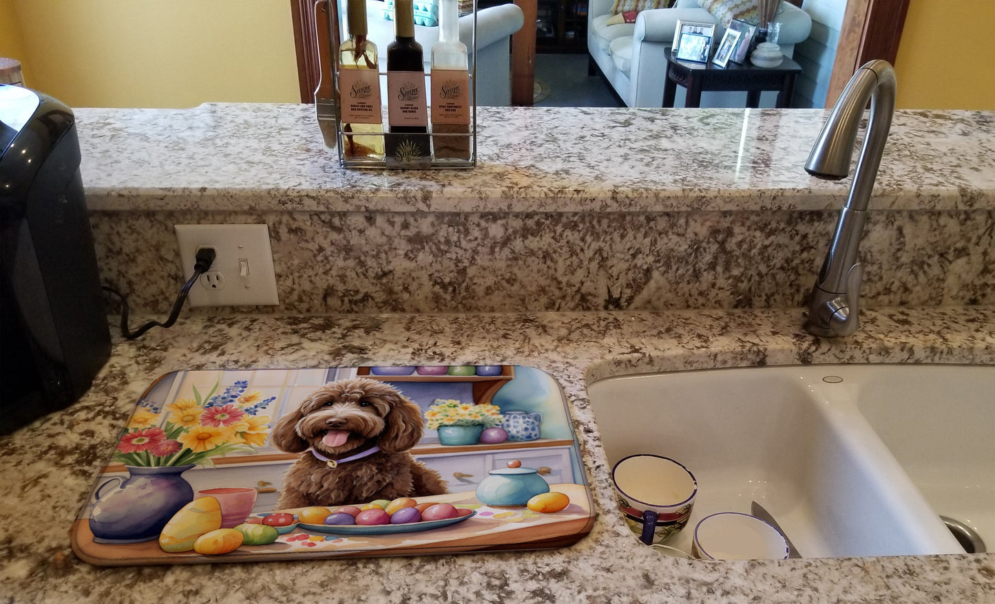 Decorating Easter Labradoodle Dish Drying Mat