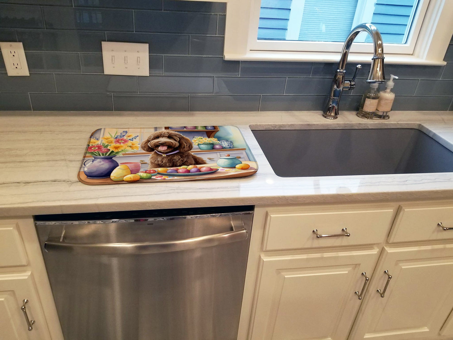 Decorating Easter Labradoodle Dish Drying Mat